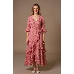 Banjanan Pink Floral Wrap Dress Sz. Small